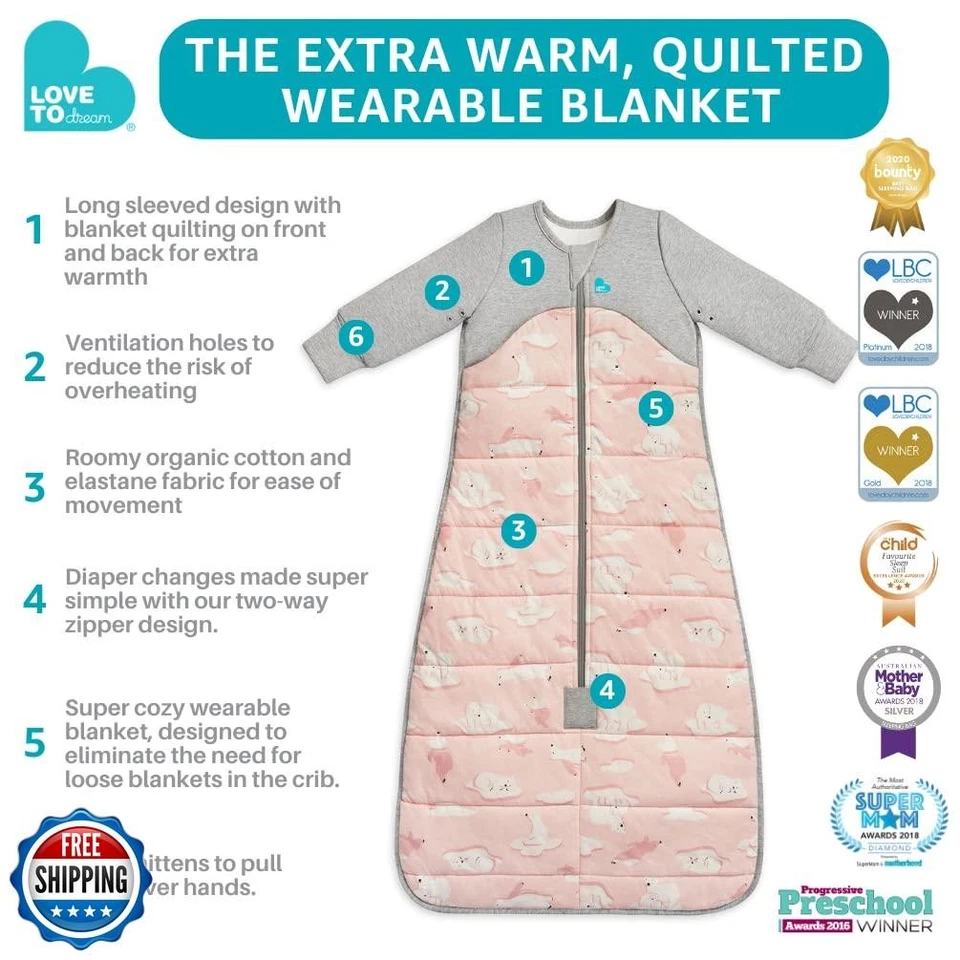 Saco de dormir para bebé Love to Dream extra cálido, regulador de temperatura súper suave para dormir Foto 3 de 4