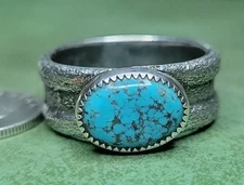 Kingman Spiderweb Turquoise Tufa Cast Sterling Silver Ring Size 15.5 Signed
