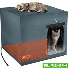 Outdoor Waterproof Insulated Cat House W/ Heating Pad Stray Feral Kittens New
