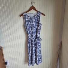 Anne Klein Dress Womens 4 Blue Floral Sleeveless Round Neck Fit & Flare Knee