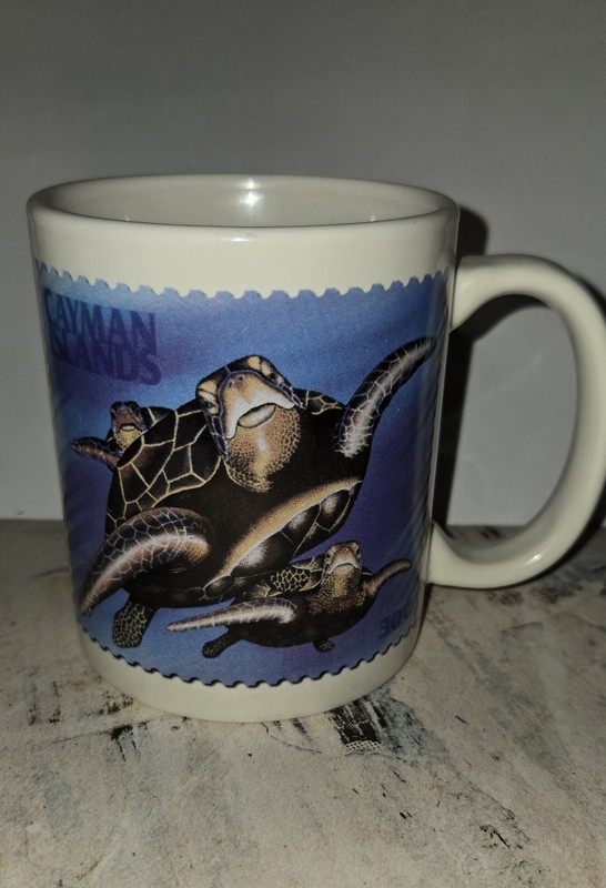 Cayman Islands "Sea Turtles" Souvenir Ceramic Coffee Mug Cup stamp-styled design