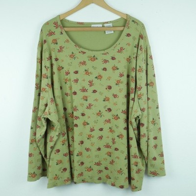 Vintage 5X Top White Stag Sage Green Floral Cottagecore Prairie Dainty Floral