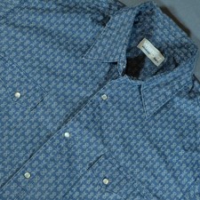 Wrangler Wrancher Mens Blue Geometric Aztec Western Pearl Snap Shirt XL Long Slv