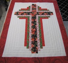 Quilt Top~Patchwork~Log Cabin Cross~PIECED~ "Christmas1" Lap~Baby~Wall~30X40 USA