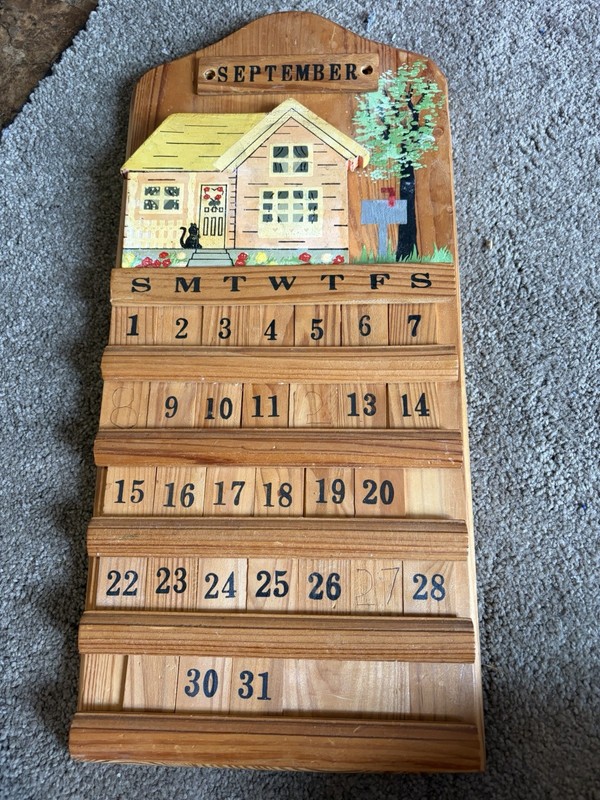 Vintage Perpetual Wooden Calender Wall Hanging  Missing Pieces TLC