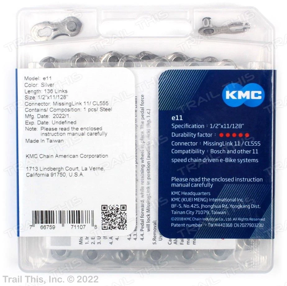 KMC e11 Silver 11 Speed 136L eBike Bike Chain fits Bosch SRAM