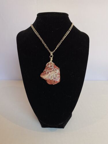 Wire Wrapped Colored Turqoise Pendant Hand Made On 22 Inch Sterling Silver Chain - Picture 2 of 5