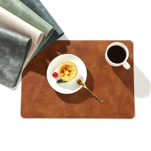 Faux Leather Placemats Grey Thick PU Leather Rectangular Shape Table Mats Wip... - Picture 5 of 8