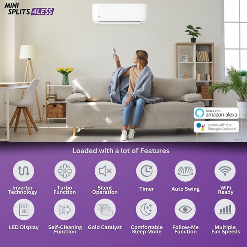12000 BTU Mini Split Heat Pump Air Conditioner 21.5 SEER 1 TON 230V - Picture 2 of 11