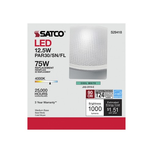 Satco S29418 Short Neck LED 120V 12.5W PAR30 SN E26 Base Dimmable 40K Cool White - Picture 8 of 13