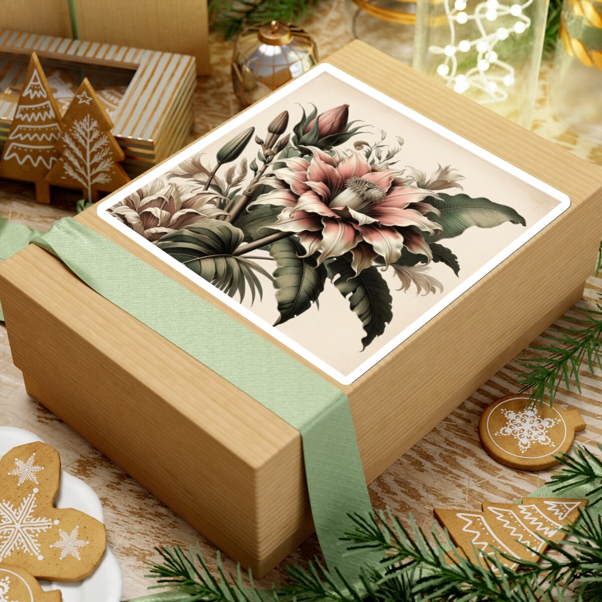 Sticker Botanical Illustration Exotic Flower Vintage Style 2x2 3x3