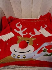 Ugly Christmas Sweater Party Rudolph Red nose Soft Lightweight V28 Small