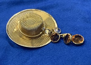 Authentic 10k Gold Plated Hat Brooch Pin Tiger Eye Stones Vintage Antique