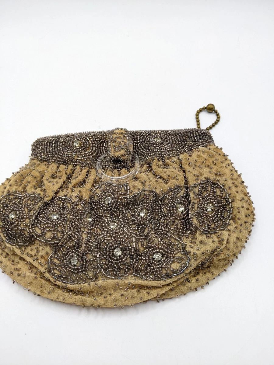 Vintage 30s Flapper Finger Purse Beaded And Rhinestones Marked Belgium