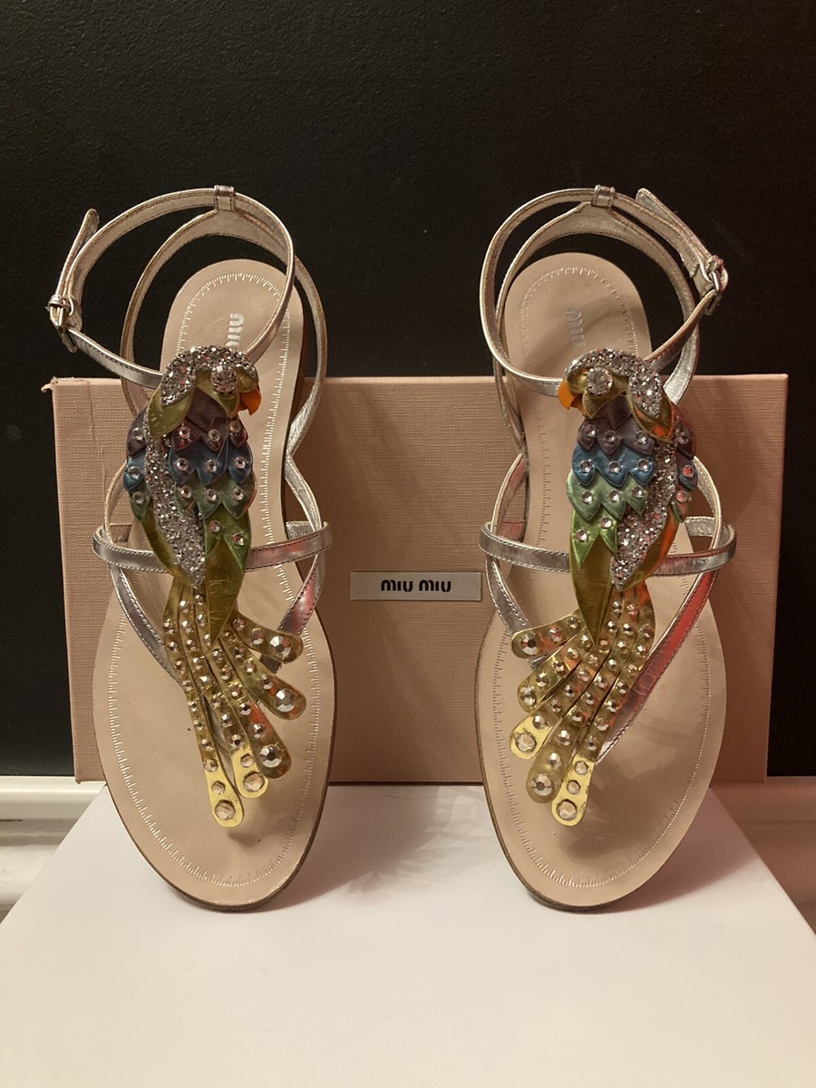 サンダル・ミュール Miu Miu Cord Thong Sandals With Crystals