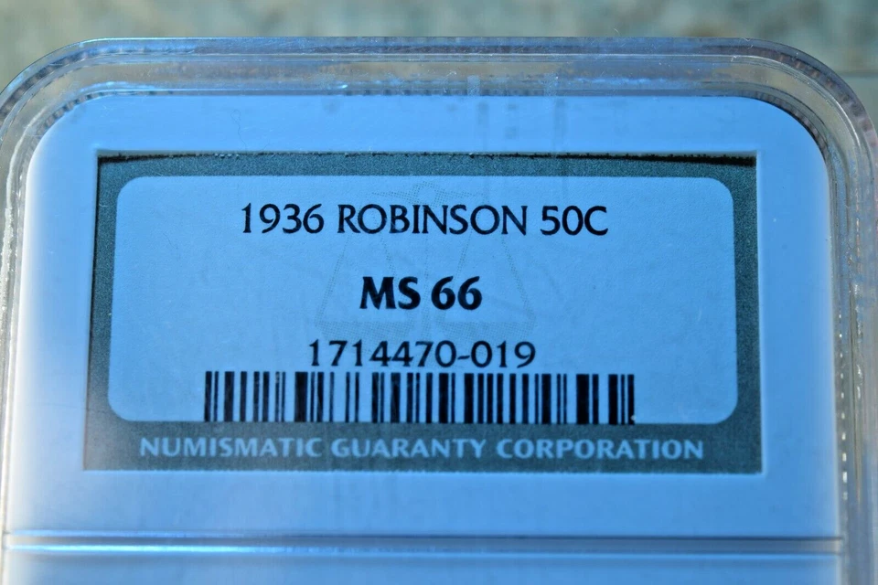 1936 ROBINSON COMMEMORATIVE HALF DOLLAR NGC CERTIFIED MS--66 GREAT HALF #41 - Image 2 of 4