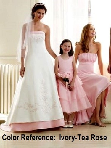 ❤️ TEA ROSE - IVORY ❤️ ALFRED ANGELO 6555 SZ 4 SATIN LACE DRESS BRIDESMAID PROM - Picture 6 of 6
