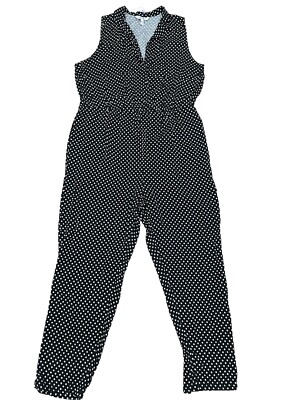 NWT Women's Popsugar Tuxedo Sleeveless Black White Polka Dot Jumpsuit Size XXL 
