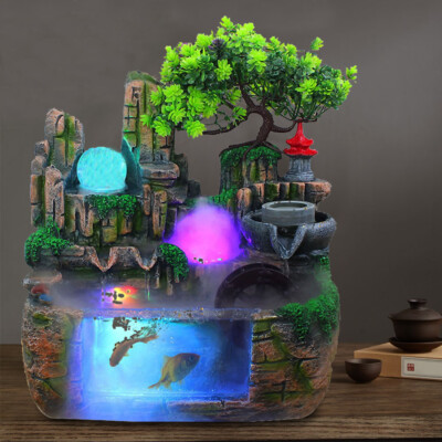 Indoor Rockery Fountain Goldfish Waterfall Feng Shui Water Sound Desktop Decor