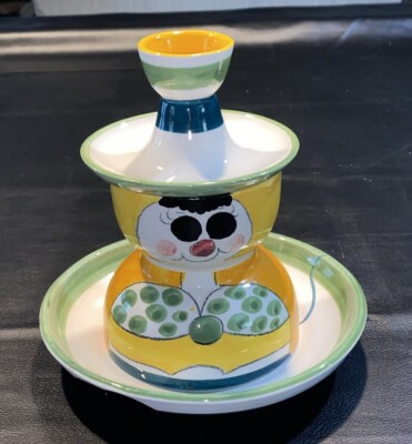 Italian Ceramic Stackable 4 Piece Breakfast Set Girl Plate, Bowl, Mug, Eggcup