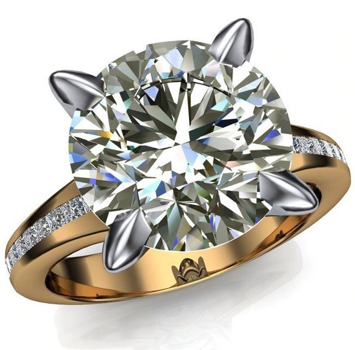 Huge Brilliant Round Near White Moissanite Diamond Ring 14K