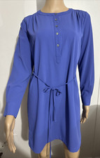 ANN TAYLOR PETITES PERIWINKLE BLUE HENLEY TIE WAIST LONG SLEEVE DRESS SP Women's