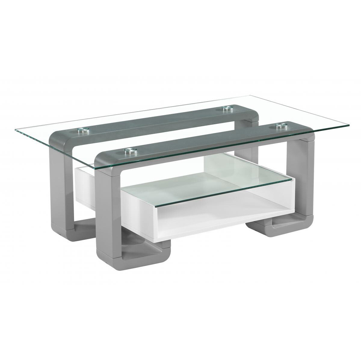 Eiffel Coffee Table with White & Grey High Gloss Frame Clear Glass Top