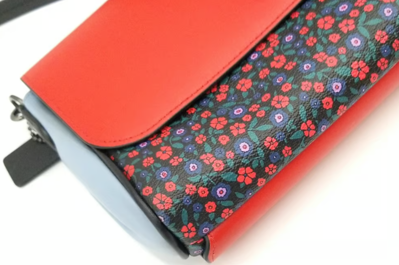 Coach F59535 Ranch Floral Blue/Red Reversible Turnlock Coated