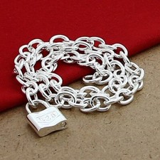 Modern Sophistication 925 Sterling Silver Square Lock Pendant Necklaces Chain