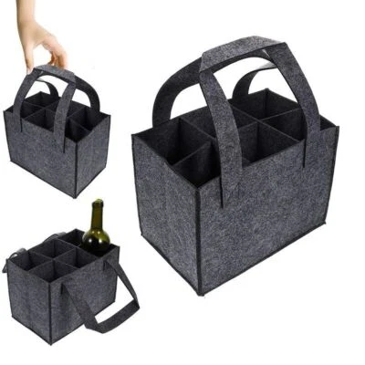 Wine Bottle Carrier 6 Bottles Felt Wine Bottle Holder Bag Reusable Foldable