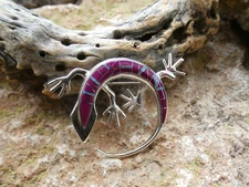 Lizard Gecko Sterling Silver 925 Sugilite Opal Gemstone Pin Brooch Pendant AG56