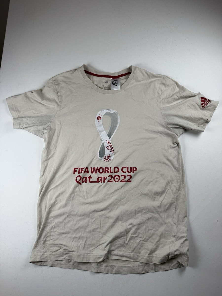 FIFA World Cup Qatar 2022 Adidas T-Shirt Men Medium Short Sleeve  Embroidered Tan
