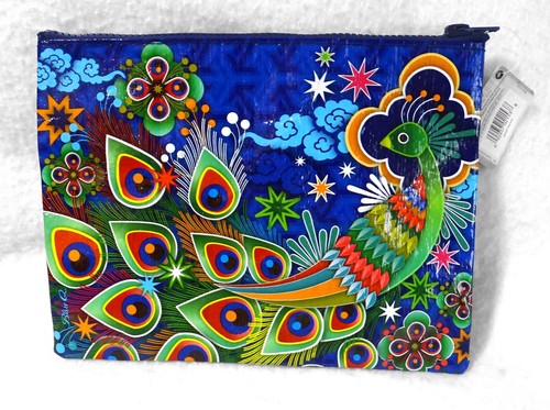 New Blue Q Zippered Bag Pouch Pocket Peacock Bird Recycled Material 9-1/4 x 7" - Picture 2 of 5