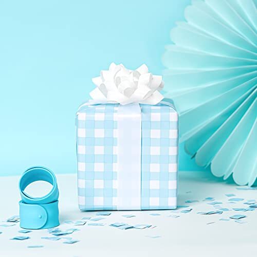 Reversible Wrapping Paper Mini Roll -Baby Boy Blue Pattern Great for Baby Shower