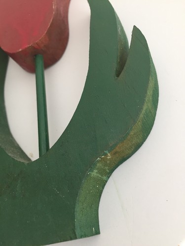 Juego de 2 Estatuillas de Madera Tallada Flor de Tulipán Rojo Hoja Verde y Tallo - Imagen 7 de 12