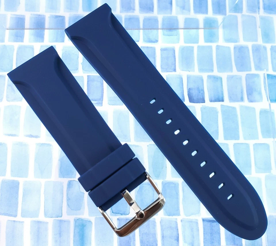 Hadley Roma 24 mm Blue Genuine Silicone Divers / Sports Watch Band MS3377 - Image 3 of 4