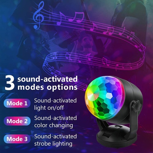 Mini Disco Lights Party DJ LED RGB Rotating Lamp Strobe Car Ball Suction Cup - Picture 2 of 7