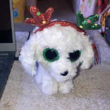 Ty Beanie Boos - Sugar the Christmas Dog Bday dec 10, with Sparkle Antlers & Tag