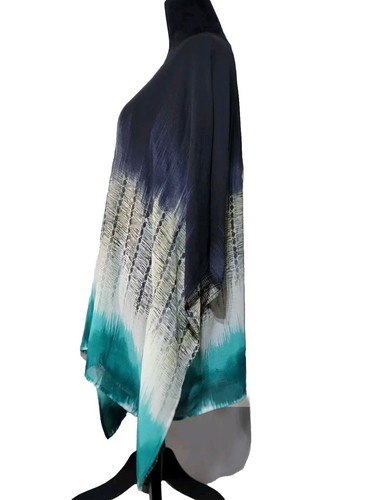 XL db ESTABLISHED 1962 OMBRE' PONCHO LIKE SHEER BLOUSE BLK,BLUE,YELLOW,WHITE,TEA - Picture 3 of 8