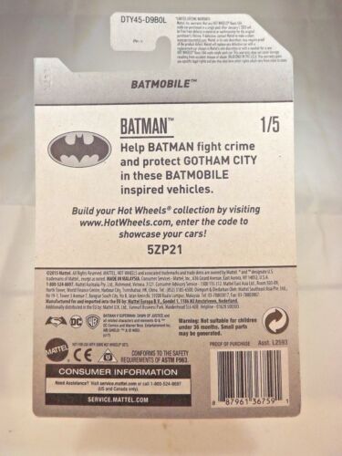 2017 Hot Wheels #237 Batman 1/5 Batman vs. Superman BATMOBILE Gray w/Gray MC5 Sp - Picture 4 of 4