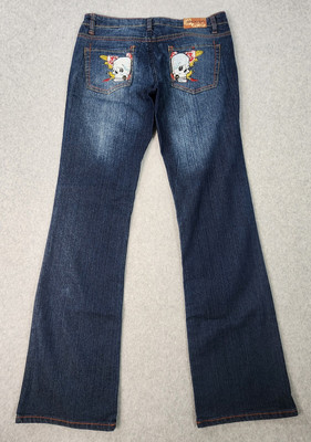 Jafari Jeans Co Embroidered Skull Womens Size 3/4 30x32 Blue Bootcut Denim