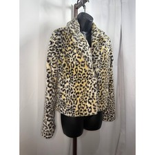 Leopard Print Faux Fur Jacket Women's Small Plush Animal Print Coat 