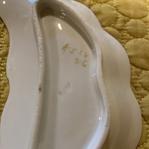 Antique Bone Dishes Set of 4 Matching Green Leaf With Gold Marked AS2626 - Picture 19 of 23