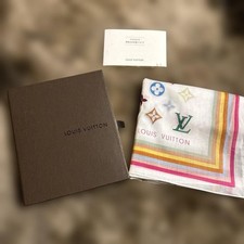 Sciarpa LOUIS VUITTON monogramma multicolore avvolgente seta bianca vintage LV fazzoletto