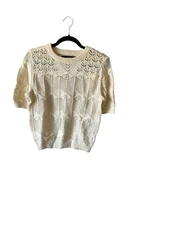 Vero Moda Nora Cable Detail Short Sleeve Cotton Blend Sweater Ivory Medium