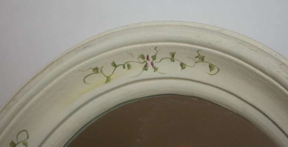 Espejo de pared ovalado pintado a mano blanco envejecido rosas rosas rosas 11,5X15 Foto 4 de 4