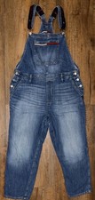 Y2K Tommy Hilfiger Denim Overalls Womens 14 Logo Strap Medium Wash Baggy