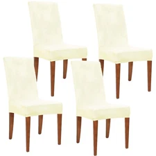 4 Fundas Para Sillas De Comedor Color Beige Forros Elasticas Cubre Set En Oferta