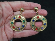 Vintage GOLD PLATED Unsigned Dangle Rhinestone Earrings XRF Tested
