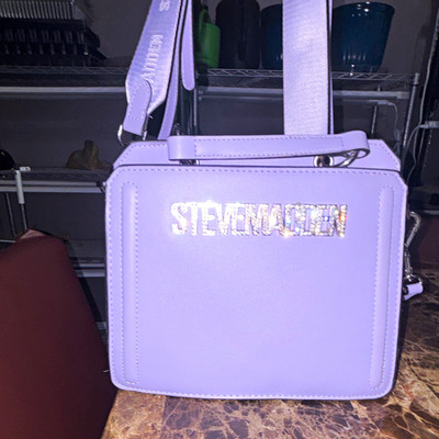 Steve Madden Purple Small Crossbody Top Handle Zip Bag w/ Logo Strap, Detach
